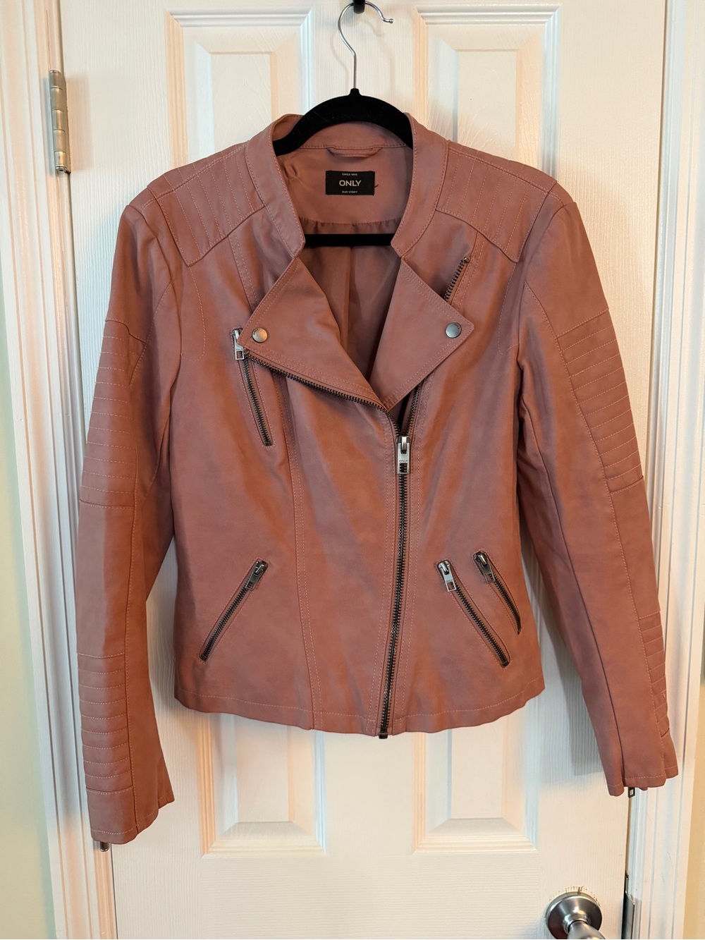 ONLY Women’s Mauve Pink Faux Leather Moto Biker Jacket Small